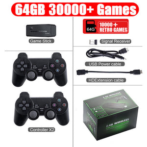 4K HDMI TV Game Stick Built-In 64GB 30000+ Video Games Console Wireless Gamepad.
