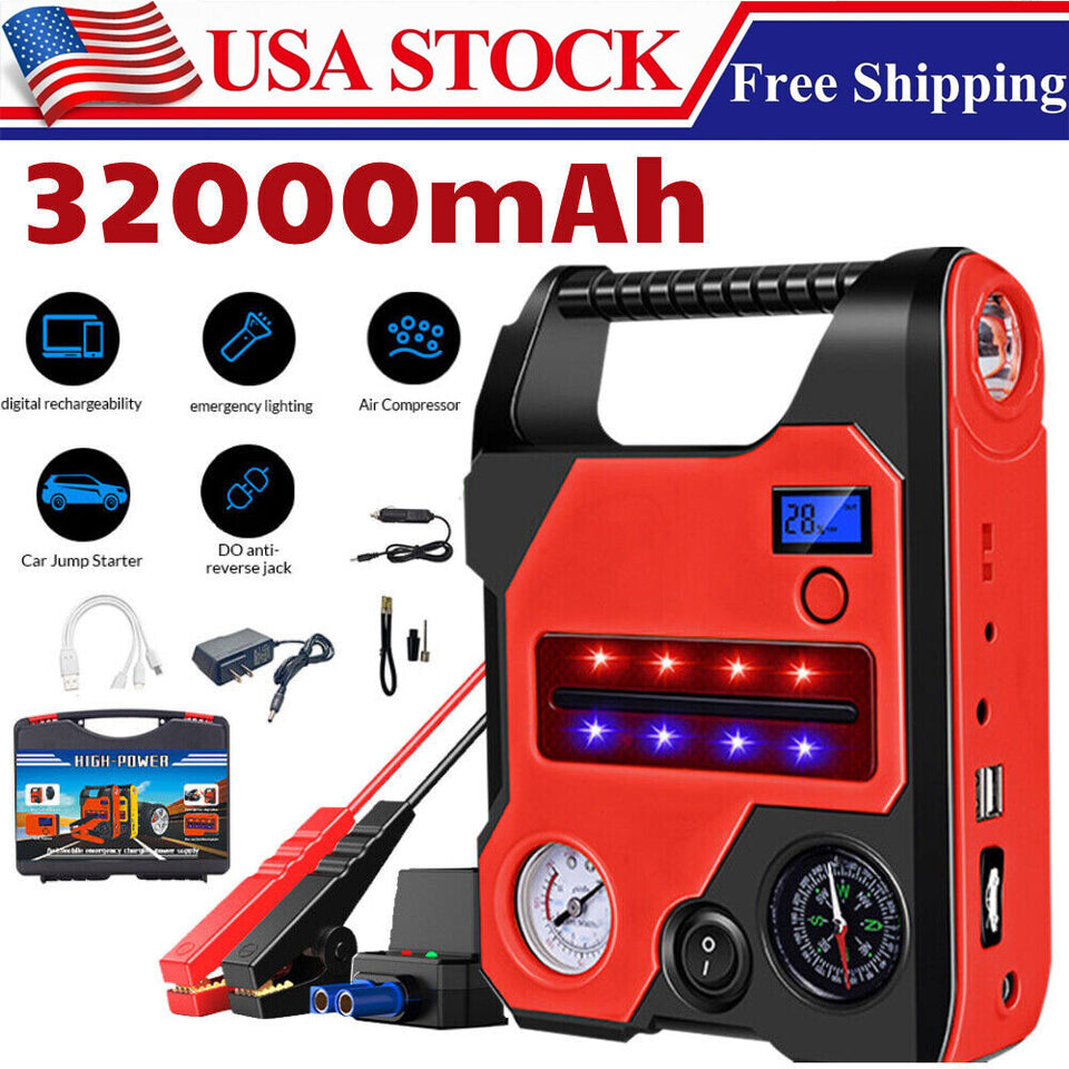1200A Jump Starter with 150PSI Air Compressor – LCD Display, Power Bank & LED Light | Roadside Emergency Kit