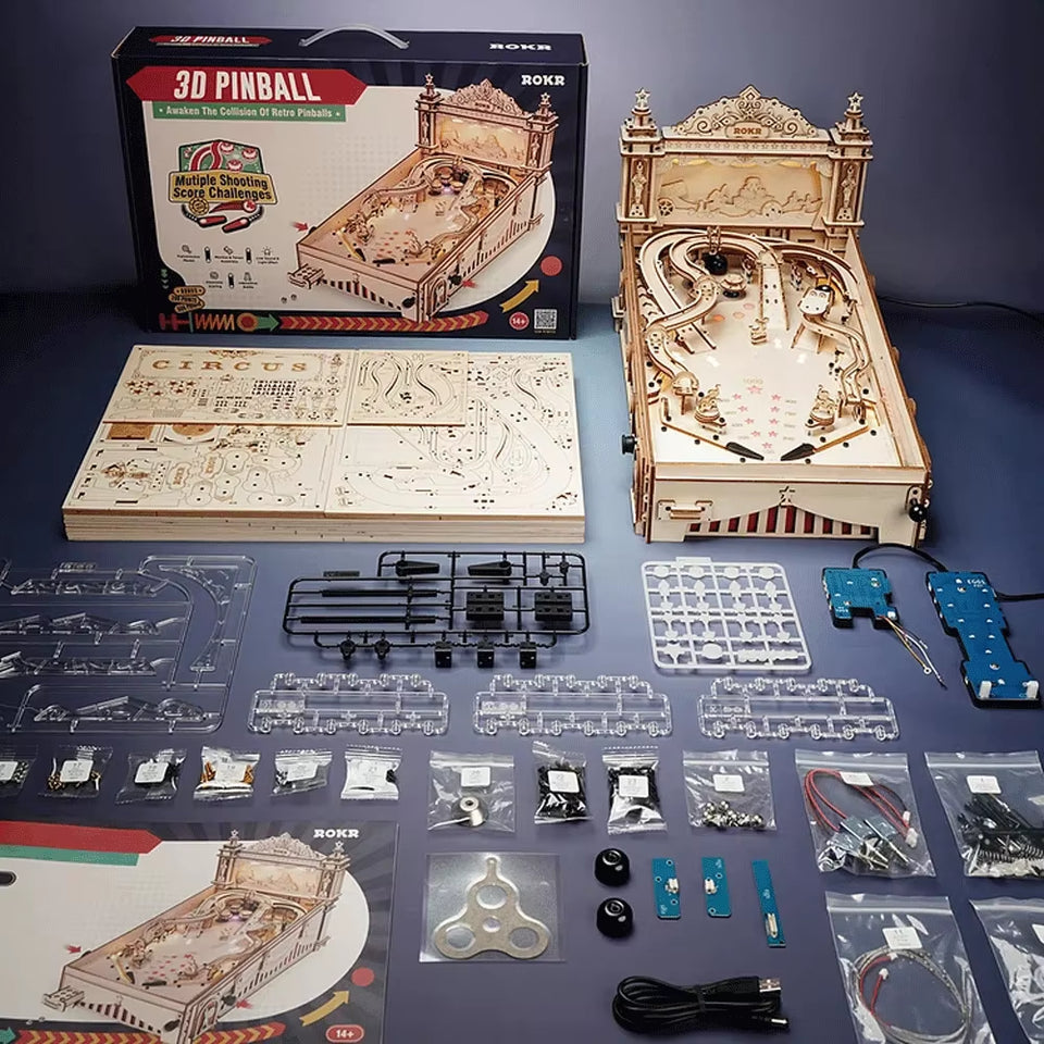 ROKR 3D Pinball for Kid Adults Family Party Machine Vintage Style Popular Game Smooth Assembly 3D Wooden Puzzles EG01