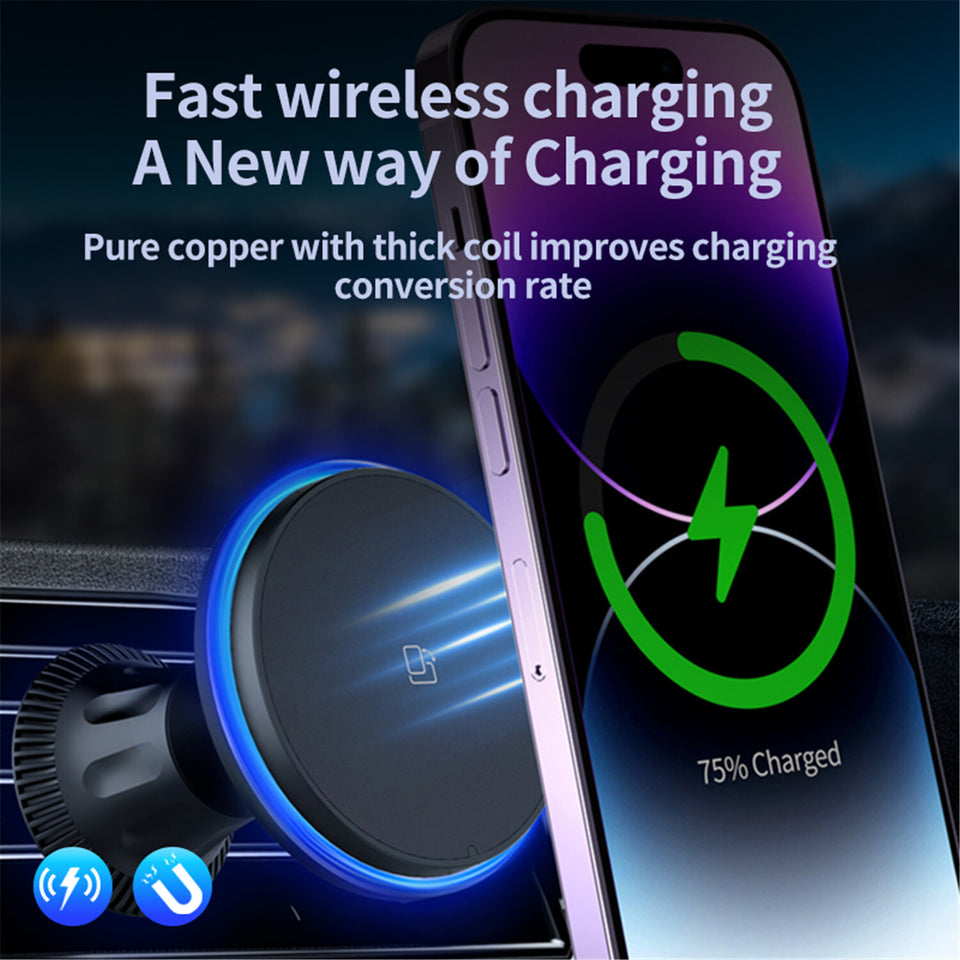 15W Wireless Magnetic Charger Car Mount Holder for Iphone 14/15 Pro Max Magsafe