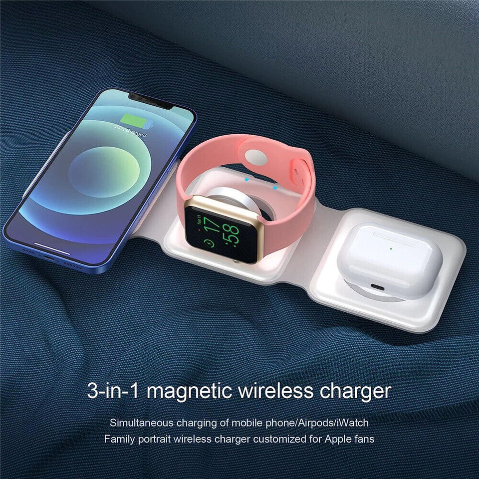 3In1 Wireless Charger Foldable Mat Pad for Apple Watch Air Pods Iphone 14 Max
