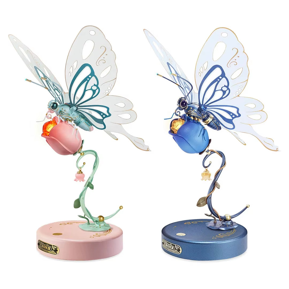 ROKR Butterfly DIY Mechanical 3D Puzzle Toys for Gifts Bionic Butterfly Wings Golden Lighting Rose Exquisite Texture
