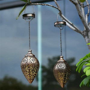 Solar Power LED Hanging Lantern Light Metal Garden Yard Decor Lamp Rechargeable