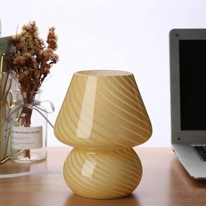 Mushroom Lamp Glass Table Bedside Striped Translucent Murano Vintage Style Light