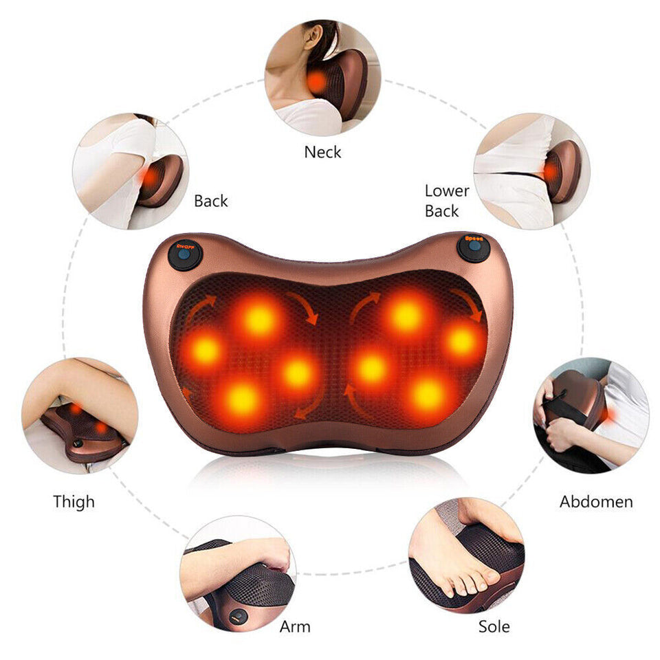 Neck Massager Electric Shoulder Back Shiatsu Massage Pillow 8 Drives Pain Relief