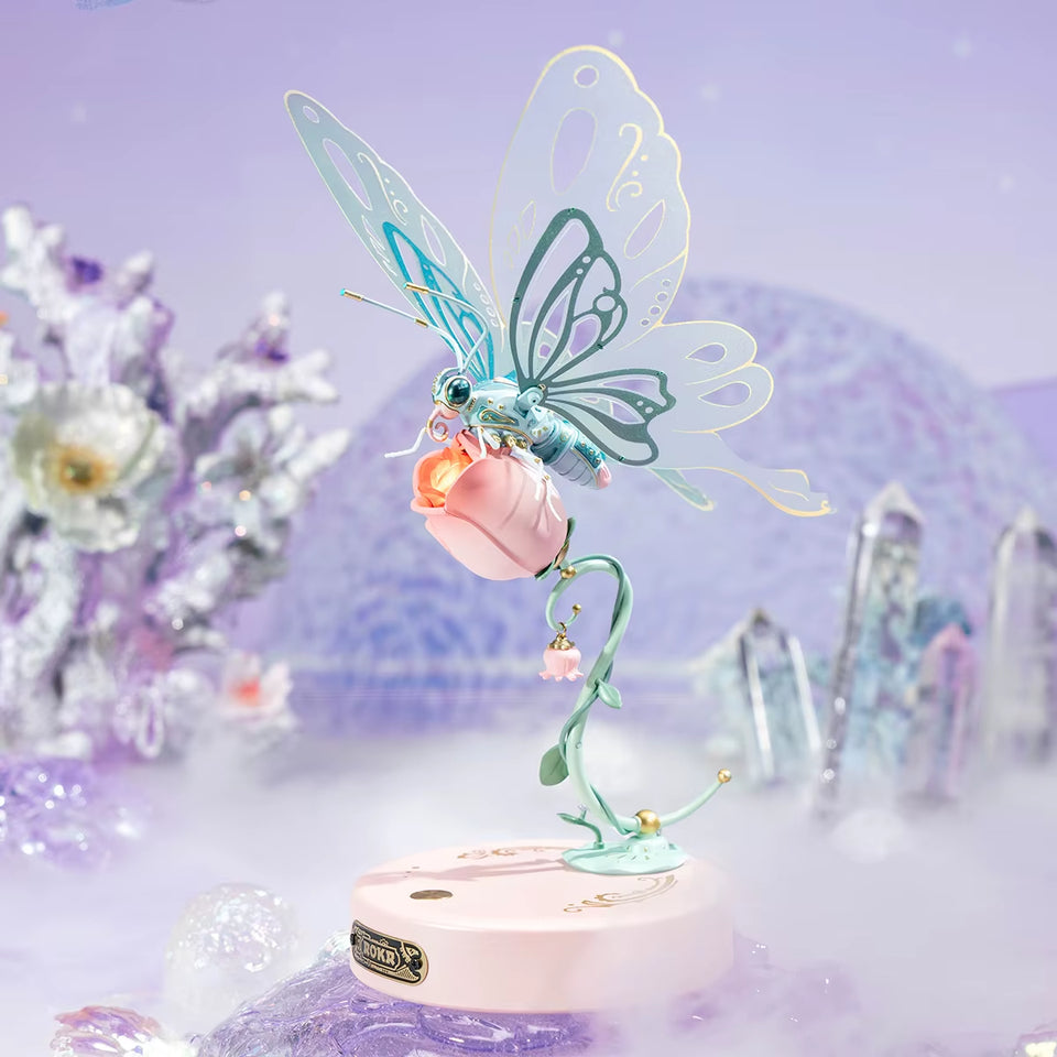 ROKR Butterfly DIY Mechanical 3D Puzzle Toys for Gifts Bionic Butterfly Wings Golden Lighting Rose Exquisite Texture