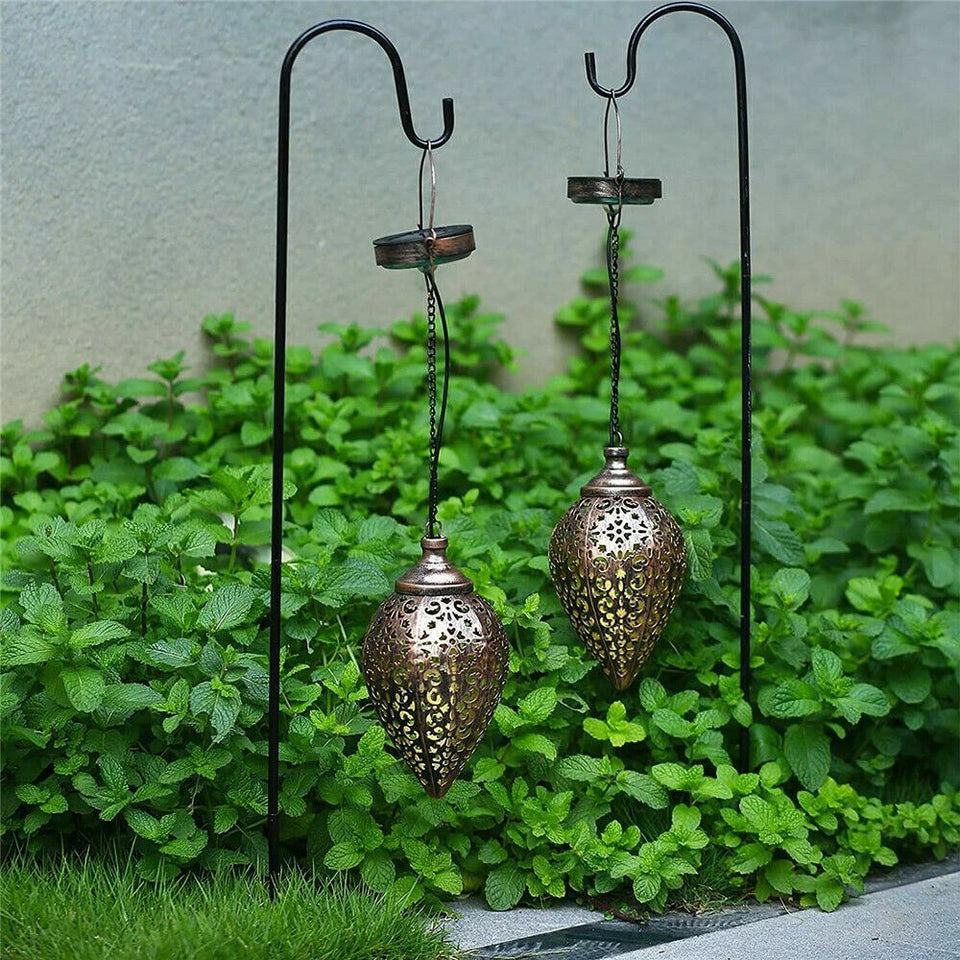 Solar Power LED Hanging Lantern Light Metal Garden Yard Decor Lamp Rechargeable