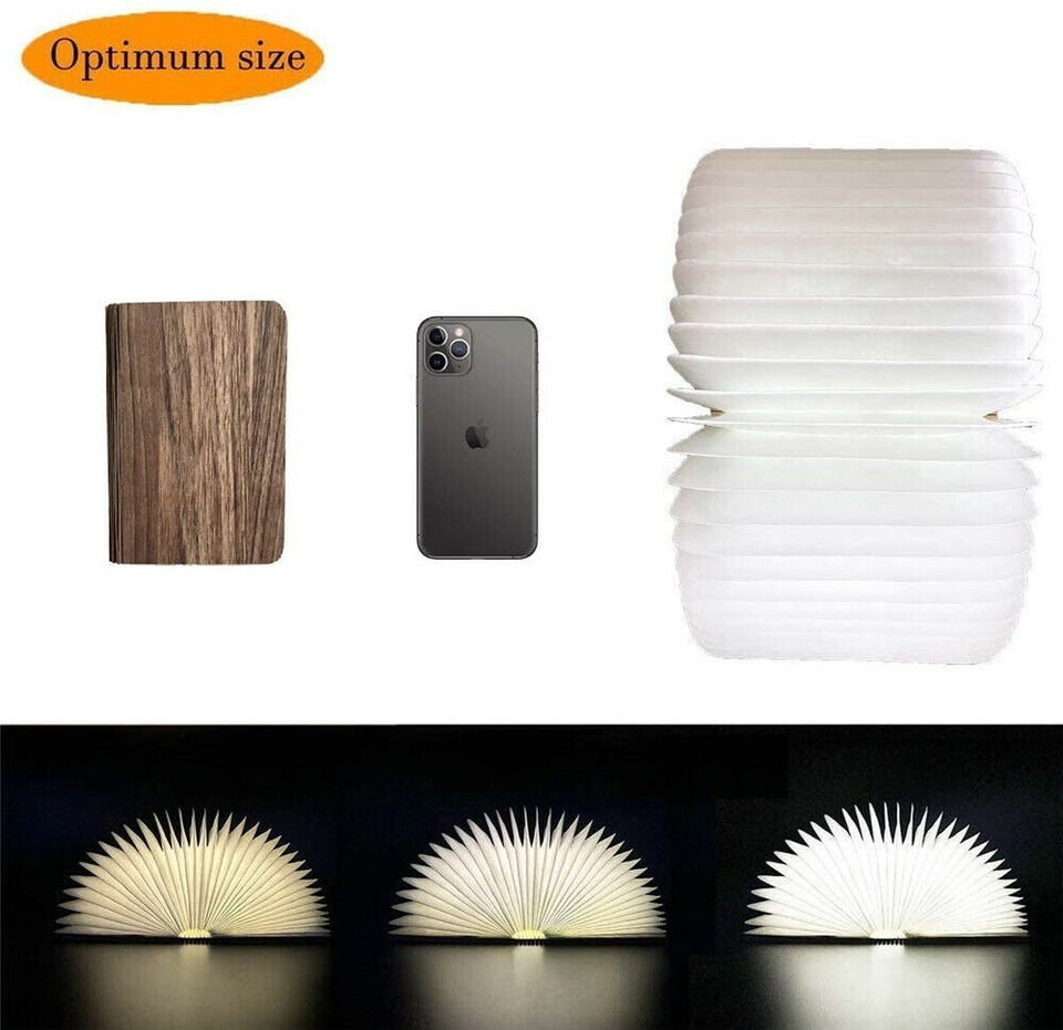 Novelty Portable Folding Wooden Book Lamp USB Rechargeable Desk Night Light New
