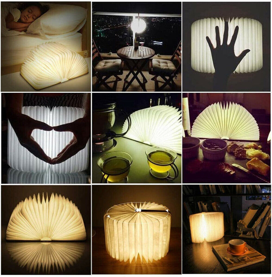 Novelty Portable Folding Wooden Book Lamp USB Rechargeable Desk Night Light New