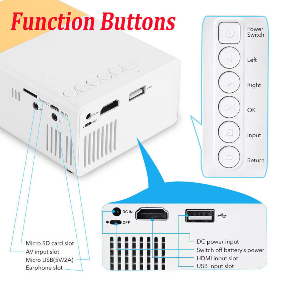 Mini Portable Projector 1080P HD Video Home Theater Home Cinema Phone Projector