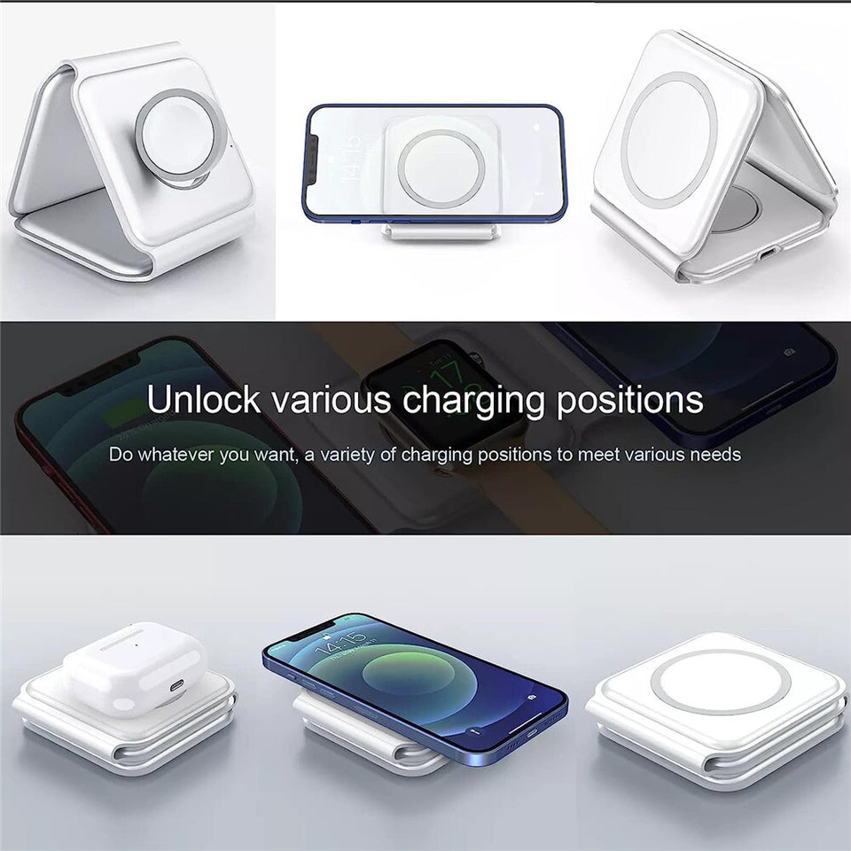 3In1 Wireless Charger Foldable Mat Pad for Apple Watch Air Pods Iphone 14 Max