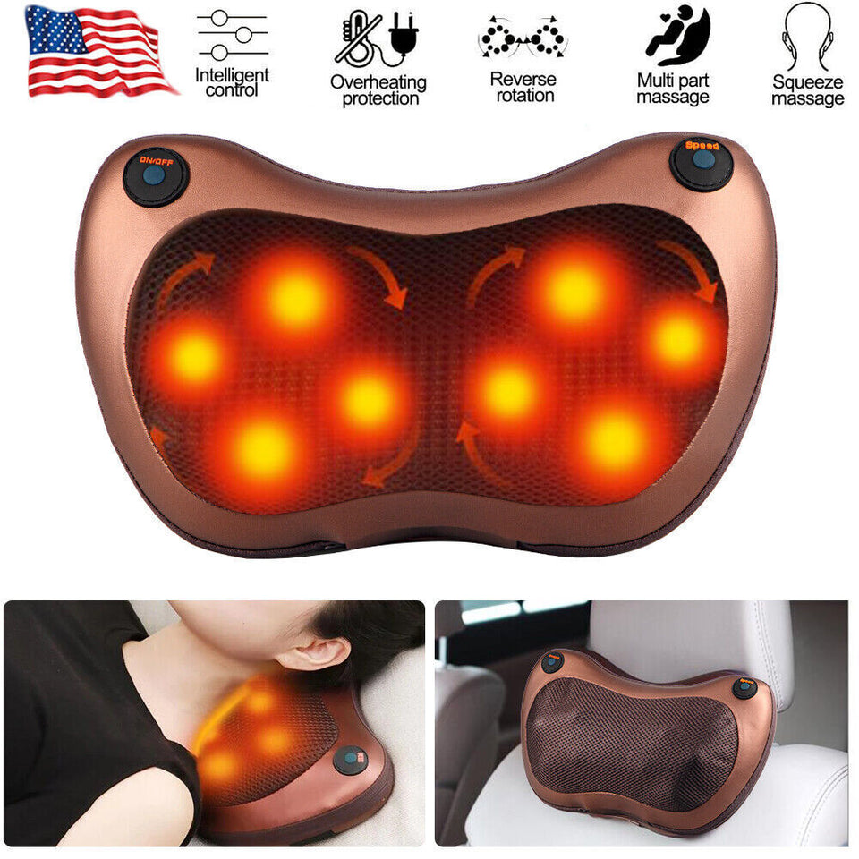 Neck Massager Electric Shoulder Back Shiatsu Massage Pillow 8 Drives Pain Relief