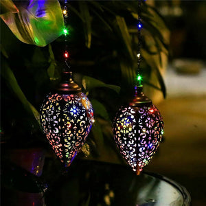 Solar Power LED Hanging Lantern Light Metal Garden Yard Decor Lamp Rechargeable