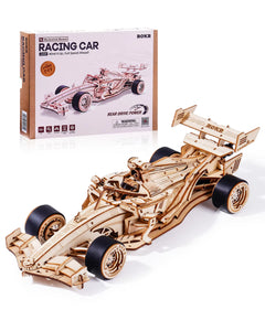 Rokr 3D Wooden Racing Car Puzzle DIY Model Kit for Adults & Teens, Mechanical Roaring Engine, 8-10M Forward Movement