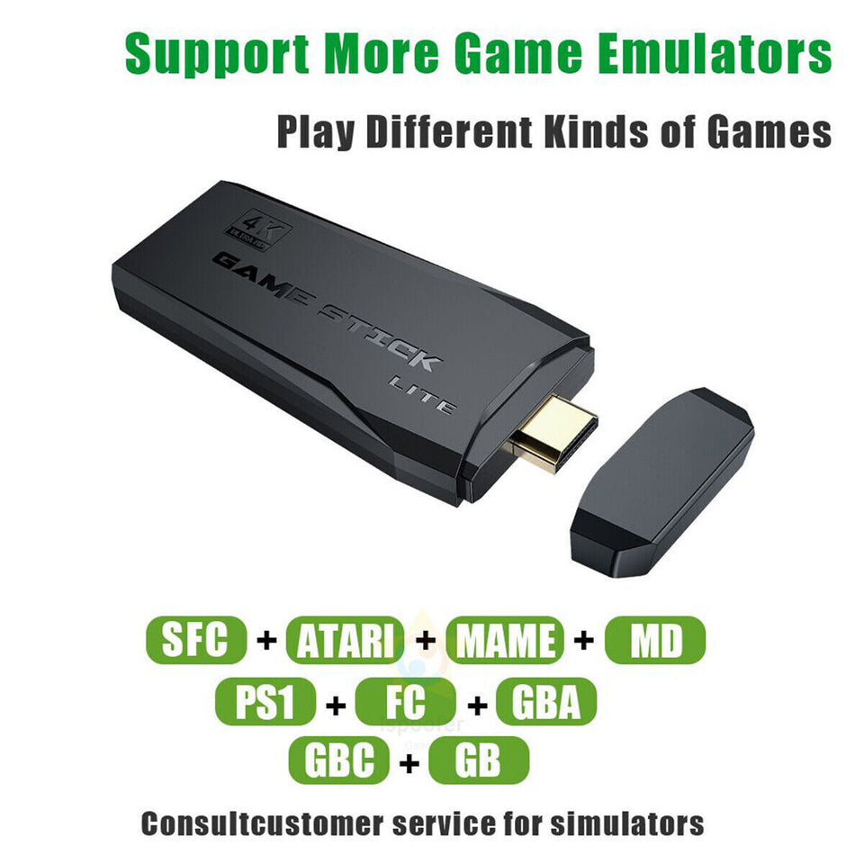 4K HDMI TV Game Stick Built-In 64GB 30000+ Video Games Console Wireless Gamepad.