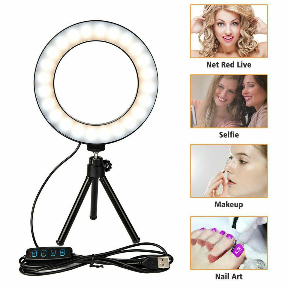 6" LED Ring Fill Light Studio Photo Video USB Dimmable Lamp Selfie Portable US