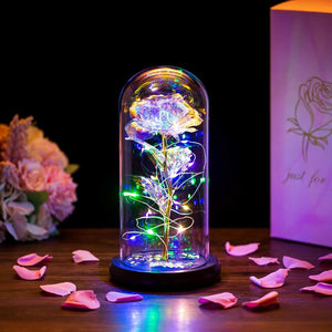 Forever Rose Flower in Dome Glass LED Night Light Anniversary Mother'S Day Gifts