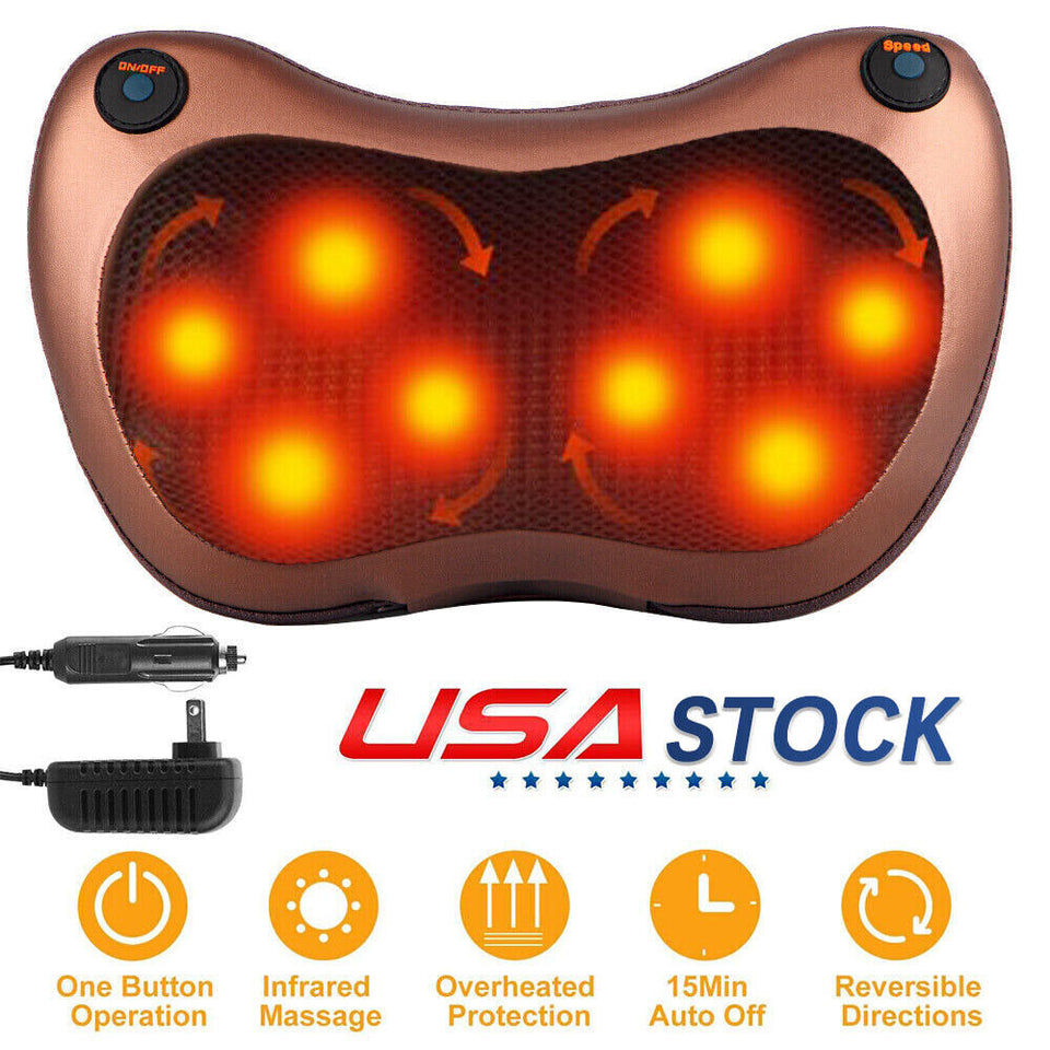 Neck Massager Electric Shoulder Back Shiatsu Massage Pillow 8 Drives Pain Relief