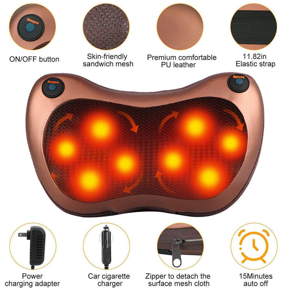 Neck Massager Electric Shoulder Back Shiatsu Massage Pillow 8 Drives Pain Relief