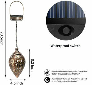 Solar Power LED Hanging Lantern Light Metal Garden Yard Decor Lamp Rechargeable