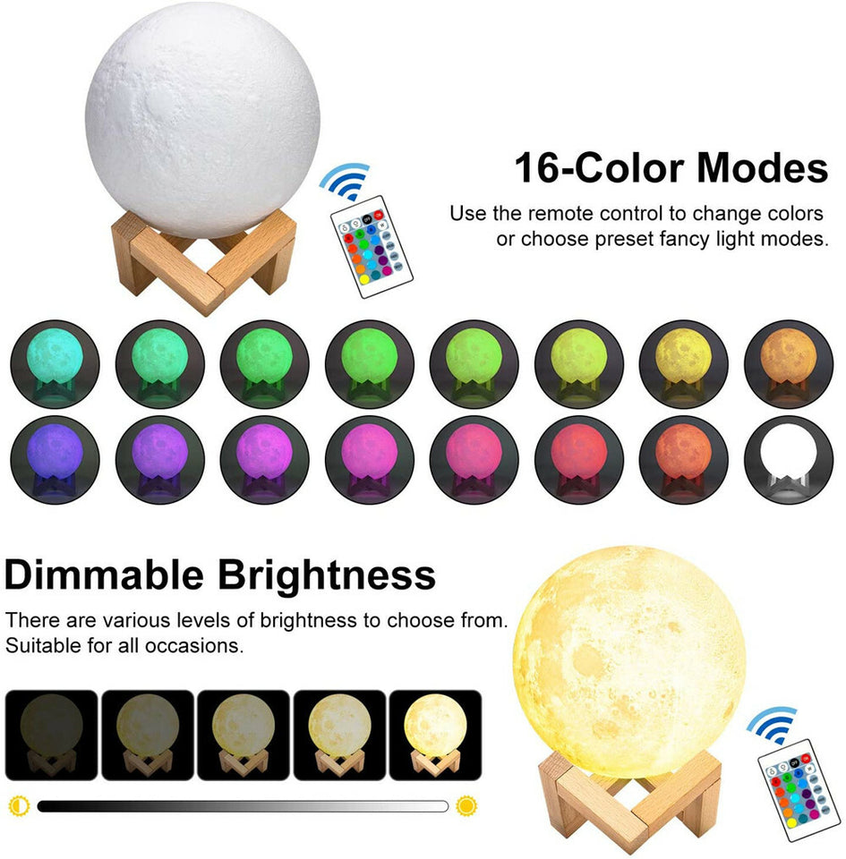 3D Printing Moon Galaxy Lamp Moonlight USB LED Night Light Touch Color Changing