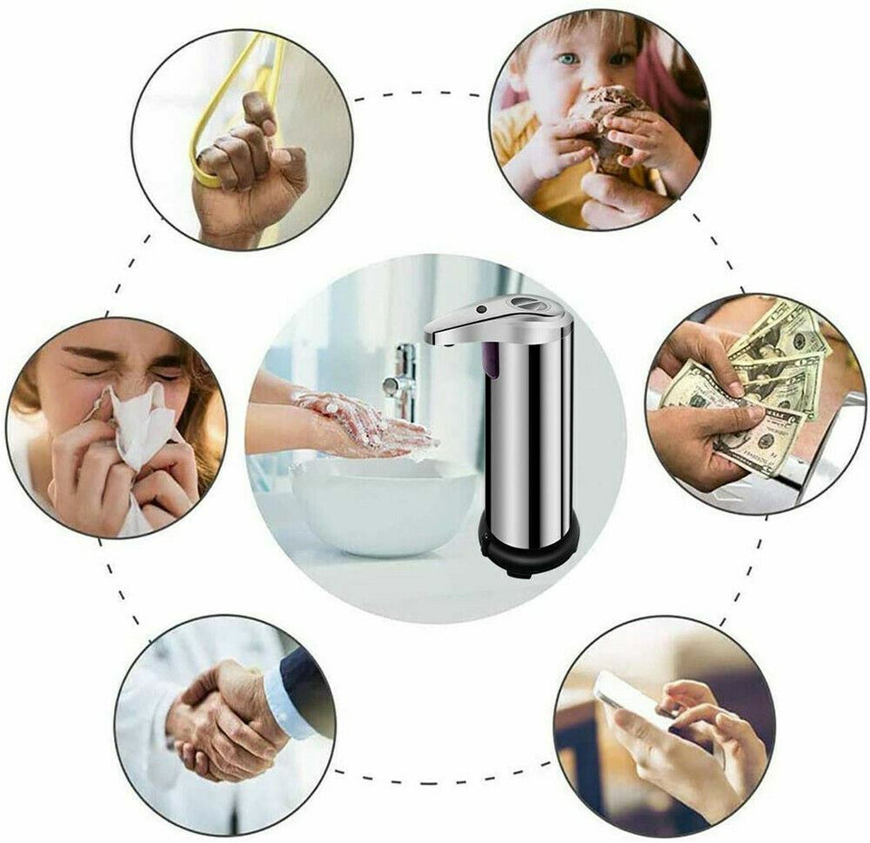 250Ml Stainless Auto Handsfree Sensor Touchless Soap Dispenser Kitchen Bathroom