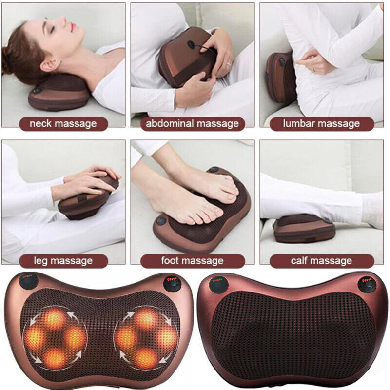 Neck Massager Electric Shoulder Back Shiatsu Massage Pillow 8 Drives Pain Relief
