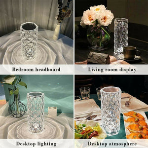 USB LED Crystal Table Lamp Diamond Rose Night Light Touch Atmosphere Bedside Bar