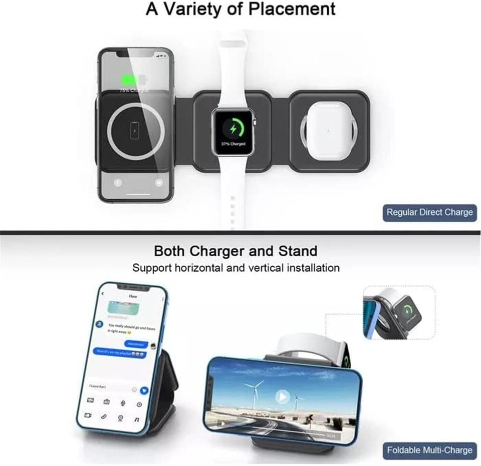 3In1 Wireless Charger Foldable Mat Pad for Apple Watch Air Pods Iphone 14 Max