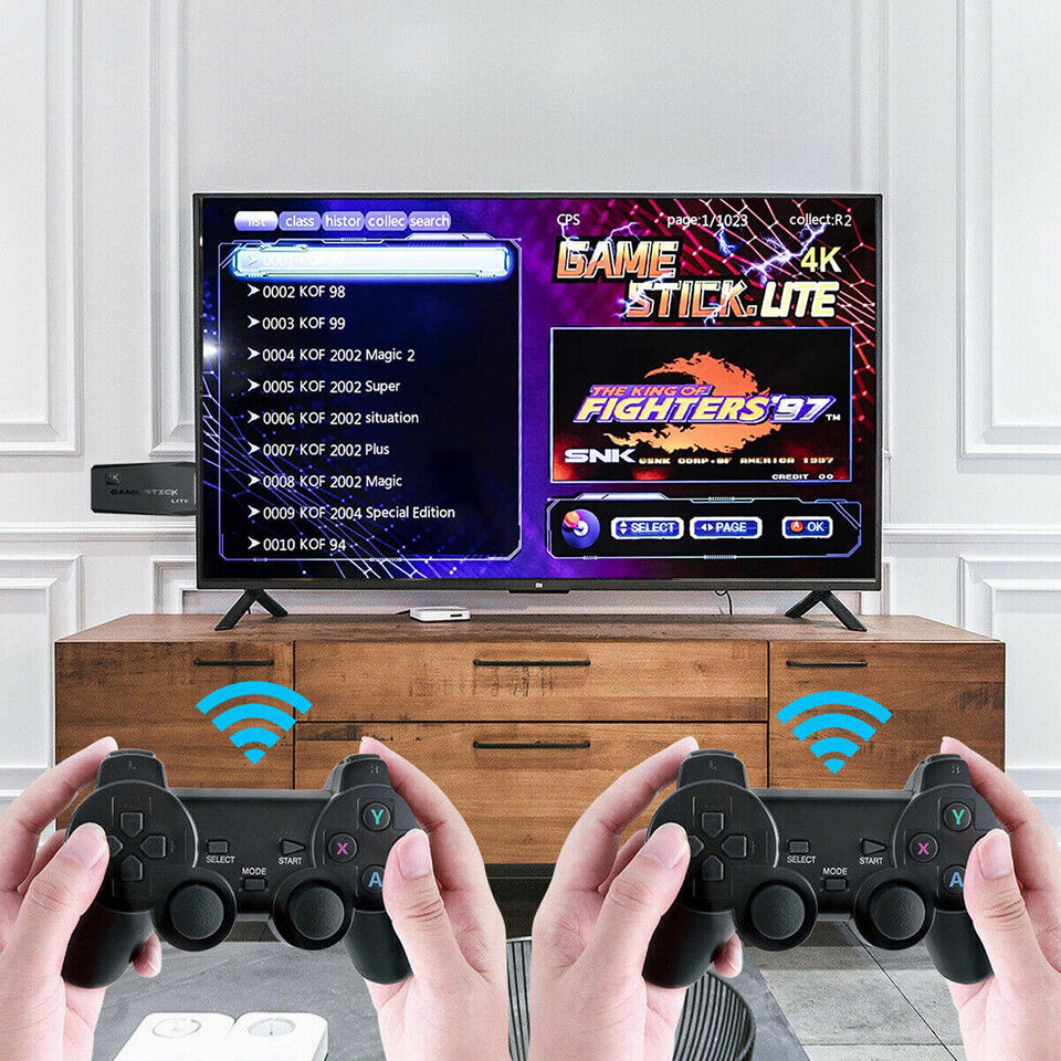 4K HDMI TV Game Stick Built-In 64GB 30000+ Video Games Console Wireless Gamepad.
