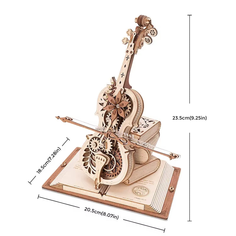 ROKR 3D Wooden Puzzle Magic Cello Mechanical Music Box Moveable Stem Funny Creative Toys for Child Girls AMK63